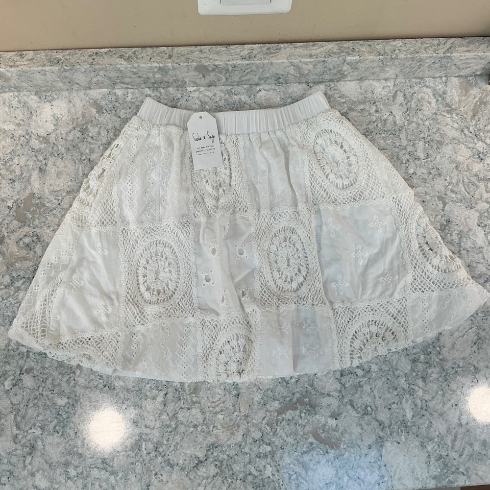 Sadie & Sage Skirt Keepsake Bubble Mini S Ivory Crochet Eyelet Lace Boho Patch